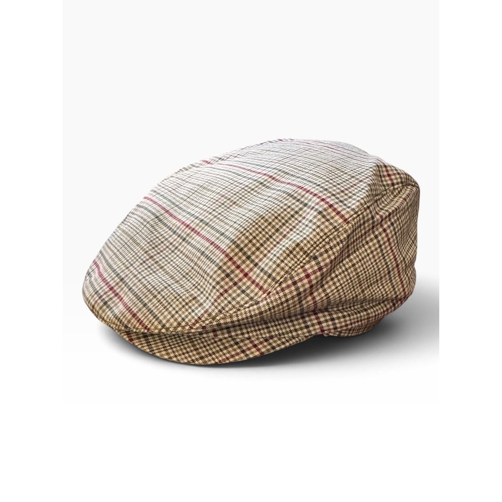Mens Glen Plaid Flat Cap Ivy Hat Tan Brown Red Checked Newsboy Scally Cap